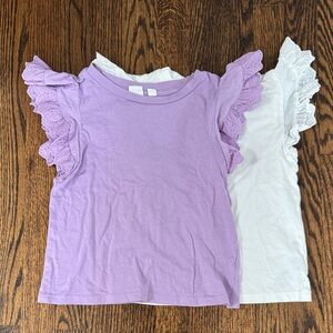 GAP Lavender and White Ruffle Sleeve Tees
